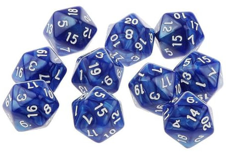 Yiotfandoll 10 dadi poliedrici D20 da 20 mm, in acrilico, a 20 facce, per giochi di ruolo, MTG, DND, giochi da tavolo (blu)