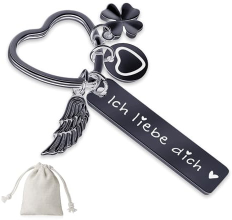 Sugeru Herz Schlüsselanhänger | schutzengel schlüsselanhänger auto personalisiert | geschenke für Führerschein Geburtstag Weihnachten Frauen Freundin Mama Tochter (Schwarz-Ich liebe dich!)