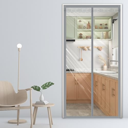 Rideau de Porte D'hiver Chaud 130x240cm, Isolation Thermique Rideau de Porte Isolant Phonique Magnétique pour Balcons Porte,Magasins Porte Transparente -F