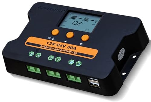ECO-WORTHY aufgerüstet 30A Solar Laderegler 12V/24V, Solar Ladegerät Controller PWM kann Batterieparameter Individuell Anpassen mit 5V Dual USB Port und LCD Anzeige für FLD, LFP, SLD, GEL Batterien