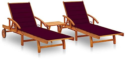 FUDUGEHMIOFWFJJ liegestuhl,liegestuhl Garten,saunaliege,Sonnenliegen 2 STK. mit Tisch und Auflagen Massivholz AkazieGeeignet für Garten, Pooldeck, Terrasse, Wohnzimmer