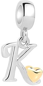 Symretie Damen A-Z Buchstaben Charm Anhänger Initial Beads Charms mit Gelbem Herz Kompatibel mit Europäischen Armbänder und Halskette