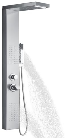 Suusolny 5-in-1 Duschpaneel Duschsystem Dusche Regendusche Set Multifunktional Duschset 304 Gebürstet Edelstahl mit Handbrause Regendusche Massagedusche & Wasserfalldusche für Badezimmer Silber