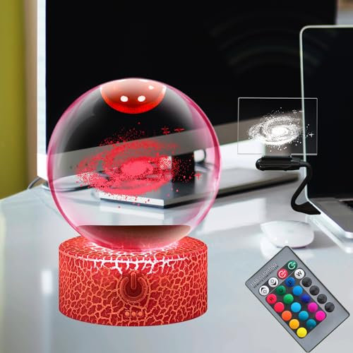 Laysinly 3D Visual LED Nachtlicht Kristallkugel USB Stand Galaxy Planet Saturn Globus Remote RGB 16 Farbe ändern 4 Modus Dimmen Schreibtisch Kinderzimmer Lampe Christams Kinder 3,15 Zoll