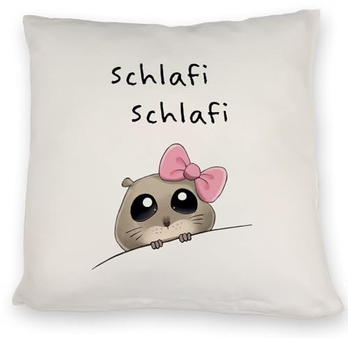 Meme Hamster Kissen mit Spruch Schlafi Schlafi Berühmt Trendy Traurige Maus mit Kulleraugen Hamstertrend Kissen