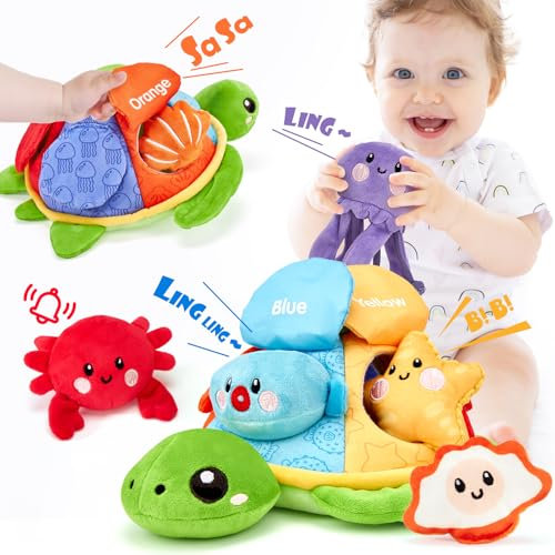 Hahaland Jouet Bébé 0-6 Mois, Tortue Peluche d'Éveil Montessori Sensoriel, Cadeau pour Enfant 3 6 9 Mois