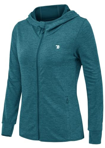 Rdruko Damen UPF 50+ Sonnenschutz Hoodie Laufjacke Sportjacke Leicht Langarm mit 4 Taschen Fitness Trainingsjacke Atmungsaktiv Wanderjacke (Blau, XS)