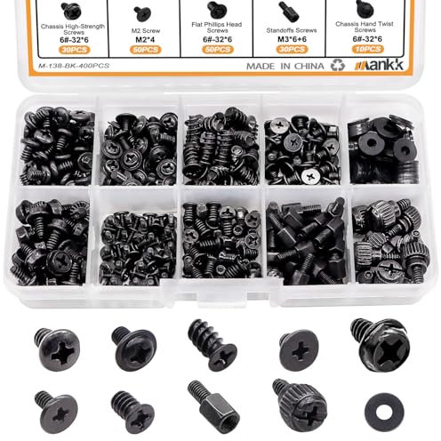 mankk 400PCS Computer Screws Motherboard Standoffs, PC Case, Fan, SSD, CD-ROM Screws for DIY PC Installation and Repair