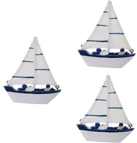 3pcs Creative Car Ornament Decor Fishing Boat Cake Topper Sailboat Figurine Sailboat Table Ornament Sail Boat Cake Topper Wooden Sailboat Ornament Sailboat Model Craft SHINEOFI