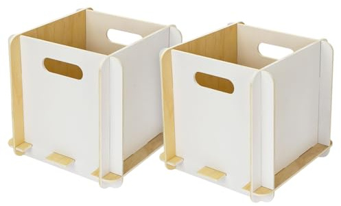 HMF Aufbewahrungsbox aus Holz zum Zusammenstecken, Regalbox mit Griffen für Badezimmer, Kinderzimmer und Wohnbereich, 2er Set, 25 x 25 x 25 cm, Weiß