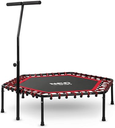 Neo-Sport Fitness Trampolin Klein Mit Höhenverstellbarem Haltegriff Mini Jumping Trampolin Erwachsene Durchmesser 127 cm Bis 100 kg Minitrampolin Indoor Outdoor Rot