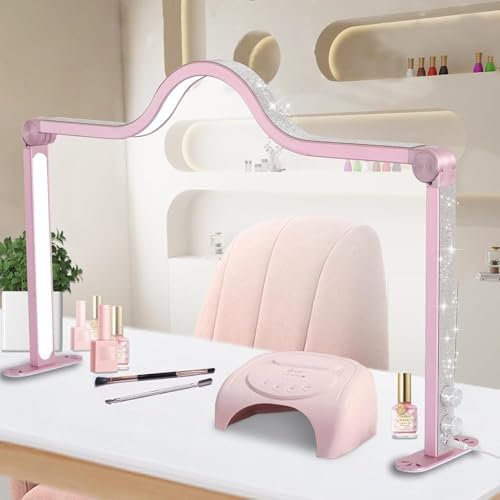 SAYEYBU Lampe De Bureau à Ongles en Demi-Lune, Lampe Nail Tech, Lampe De Bureau De Manucure à LED, avec 3 TempéRatures De Couleur 3000k-6500k, Luminosité Variable,Rose Gold,with Diamonds