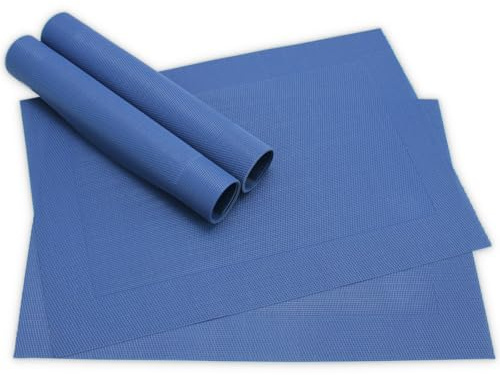 Moderne Tischsets in Blau im 4er Set - Abwaschbare Platzsets als rechteckige Tischuntersetzer - Gewebtes Platzdeckchen als Tischunterlage für Esstisch Wohnzimmer Tisch-Deko