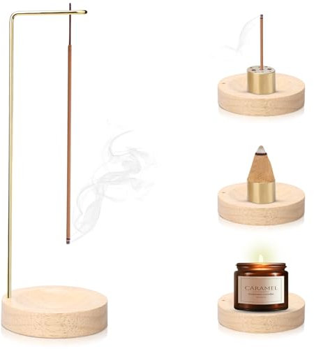 Portabastoncini di Incenso 2 in 1, Porta Incenso per Bastone con Base in Legno Fatto a Mano con Bobina cono, Portaincenso a 9 fori Bruciatore di Incenso per Arredamento Casa ufficio Meditazione Yoga