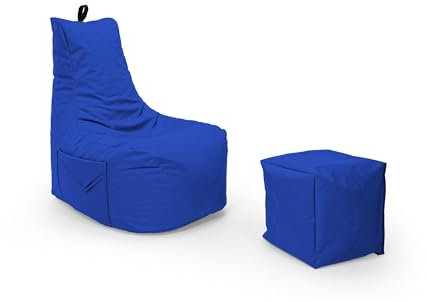 Nadimaideal Gamer Sitzsack Komfort XL - XXL für Kinder, Teenager & Erwachsene | Indoor & Outdoor | Sitzsack Gaming | Füllung EPS Perlen (Blau, Sitzsack XXL mit Hocker)