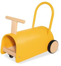 PINOLINO Enzo Kinder Lauflernwagen und Rutschauto, Holz, lebhaftes Gelb, für Kleinkinder ab 1 Jahr