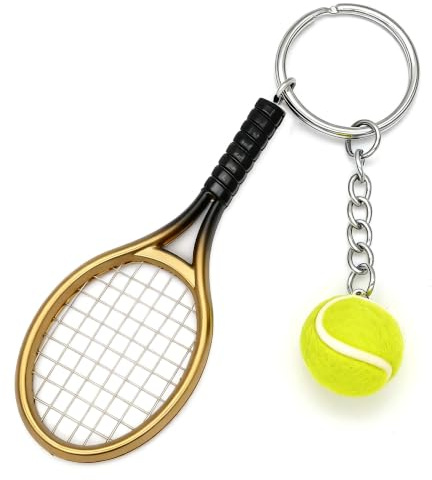 Moydolo Niedlicher Mini Tennisschläger Schlüsselanhänger mit Tennisball Schlüsselanhänger Anhänger Geschenke, Farblich Sortiert