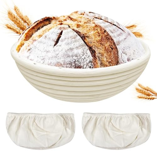 Traxenta Gärkörbchen für Brot, Gärkorb Rund 22 cm, Brot Backen Zubehör, Banneton Gärkörbe Set, Bread Proofing Basket, Brotgärkörbchen, Brotbackkorb Inklusive Leinenbezug