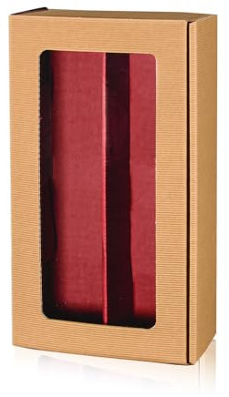 5x Wein Geschenkkarton - für 2 Flaschen - Natur & Rot, mit Fenster, aus hochwertigem Wellkarton
