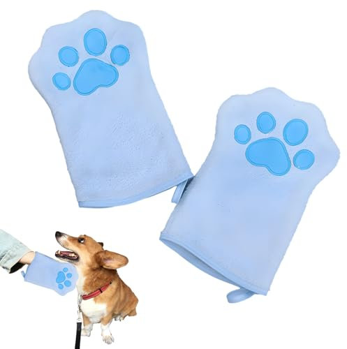2 Pcs Dog Cleaning Towels Glove – Cute Cat Paw Design Drying Mitts for Pets – Super Absorbent & Soft Microfibre Dog Bath Towels with Hanging Loop – Quick-Drying – Size 15x22cm