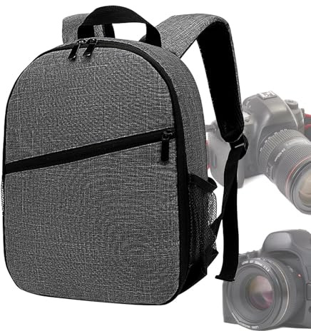 Borsa per fotocamera, zaino in nylon, custodia per foto, porta attrezzi imbottito, grande design con guscio impermeabile per DSLR, SLR, fotocamera mirrorless, flash, obiettivo, grigio, 説明を参照してください
