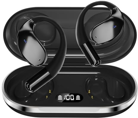 Caijin Auricolari Sportivi Bluetooth Wireless con Tecnologia Bluetooth 5.4, Design con Gancio Aperto, Bassi Potenti, Riduzione del Rumore ENC, Impermeabilità IP54, 60 Ore di Riproduzione (Nero)