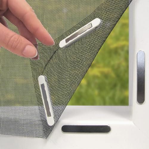 EASYmaxx Zanzariera per finestre con Magic Click | Tagliata individualmente su misura per tutte le finestre fino a 150 x 180 cm | Facile installazione con 12 magneti - senza forare o avvitare Nero