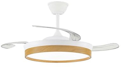 Lampara ventilador de techo con mando y luz led 45W 4400Lm | Ventilador de techo aspas retractiles blanco madera estilo nórdico
