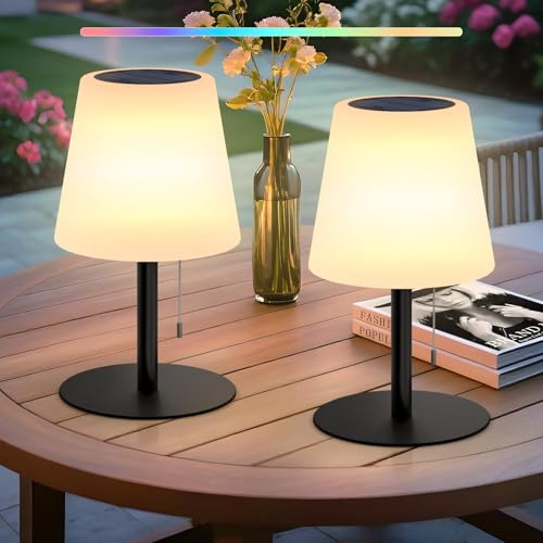 MALUX 2 Stück Solar Tischlampe, Solartischlampen mit Lichtsensor, IP44 Wasserdicht, 2-in-1 Solarladung & USB Aufladung, Solar Tischleuchte Outdoor für Innen/Außen、Garten、Terrasse(2 Stück Schwarze)