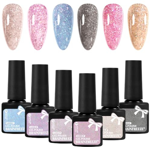 LOPHE Cat Eye Gel Nail Polish Set, 6 Colours Magnetic Gel Nail Polish with Magnet Soak off Holographic Cat Eye Gel Polish Nails UV/LED Soak Off Nails for Women Girls Manicure Salon DIY（C）