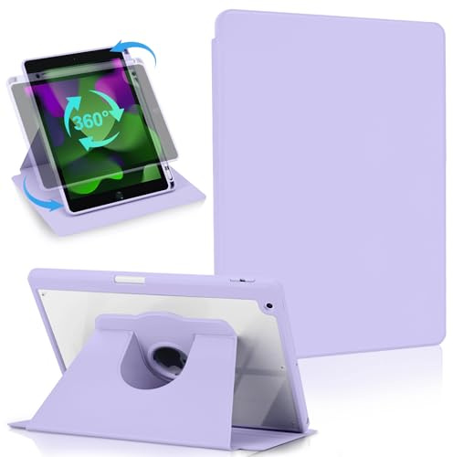 Koze Custodia Rotante iPad 10.2 Pollici 9/8/7 Generazione con Supporto Porta Penna Acrilico Trasparente Protezione 360° Casa Ufficio Disegno Viola Lilla