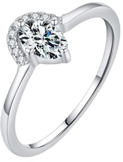 Eheringe, Statement Ring Damen Oval mit Moissanit 14K Weißgold Größe 45 (14.3) Geschenk Hochzeitstag