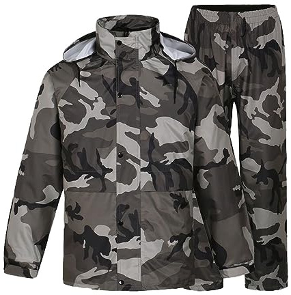 ZDSUHYIW Camouflage Regenanzug Herren Fahrrad Regenschutzjacke Und Hosen Set Atmungsaktiv Unisex Regenmantel Arbeitskleidung Regenbekleidung Trainingsanzug Hip Hop Fitnessanzug