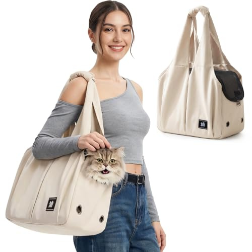 ALLSOPETS Hundetasche für Kleine Hunde und Katzen, Cremebeige | Leichte Atmungsaktive Hundetragetasche mit Leinenhaken, Komfortable Katzentasche für Reisen, Outdoor und Camping