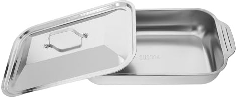 Ipetboom Roasting Pan with Deep Pan Design Rectangular Stainless Steel and Wear Resistant Material for Grilling and Dining Scenarios, for Cooking Fish and Cakes