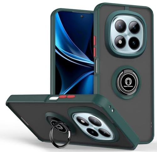JNERBUYI Bumper Handyhülle für Xiaomi Redmi Note 15 Pro 5g mit Ring, Schutzhülle mit 360°Magnetring, Hülle Stoßfeste mit Ständer. Robuste Cover Case. Armeegrün
