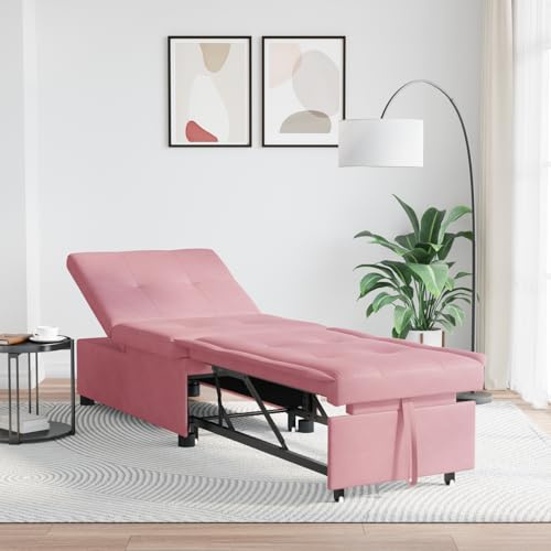 ROMHZKS 3-in-1 Sofa Bett in Pink Velours, Ausziehbares Schlafsofa mit 3 Liegepositionen, Kompaktes Velourssofa für kleine Wohnungen, Weich und Einfach zu Reinigen, Modernes Design