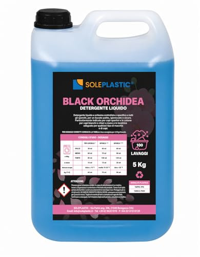 Detersivo Lavatrice PROFUMATO (BLACK ORCHIDEA) per Bucato 5 Litri - 100 LAVAGGI - Detersivo Lavatrice liquido per Asciugamani, Indumenti da Lavoro o Quotidiano - Sicuro su Tessuti Colorati e Bianchi