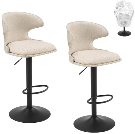 FurniSoar Outdoor Barhocker 2er-Set, 360° drehbare Terrassen-Barhocker mit Verstellbarer Höhe und wasserdichter Schutzhülle, wetterfester Textilene-Stoff, PU-Beige