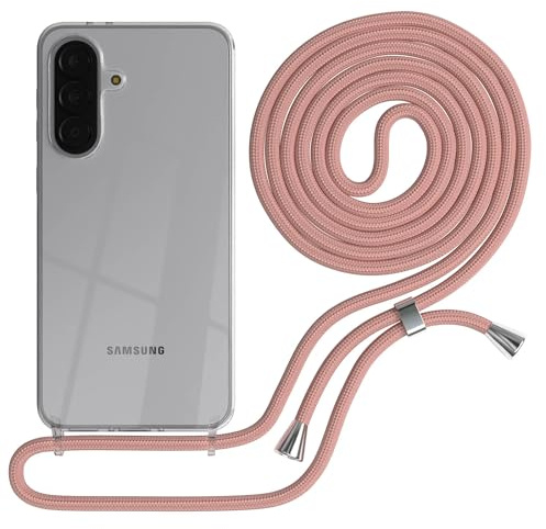 EAZY CASE Handykette kompatibel mit Galaxy A37 Handyhülle mit Umhängeband, Handykordel mit Schutzhülle, Silikonhülle, Hülle mit Band, Stylische Kette für Smartphones, Alt Rosa - Clips Silber