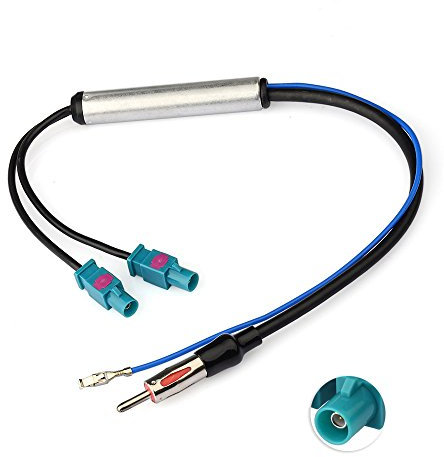 Eightwood AM/FM DAB Antenne Fakra Adapter DIN Stecker auf Dual Fakra Z Stecker DAB Splitter mit Amplifier Power Kabel 30cm für Ham Radio Blaupunkt Pioneer Clarion Alpine MEHRWEG