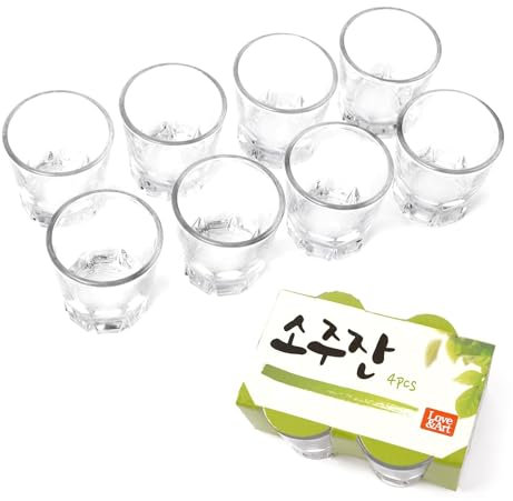 Koreanisches Soju Schnapsgläser-Set, auch für Whiskey, Tequila und Likör, spülmaschinenfest, klare Glaswaren, 48 ml, 8 Stück