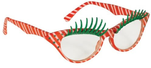 Amscan 397685-55 - Brille Zuckerstange, rot-weiß-grün, Unisex, Spaßbrille mit Streifen und Wimpern, Nikolaus, Santa Claus, Elf, Heilig Abend, Mottoparty, Karneval, Fasching