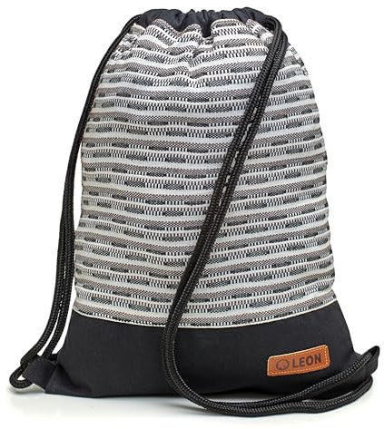 By Bers Leon großer Premium Turnbeutel mit Innentaschen Rucksack Tasche Damen Herren Teenager Gym Bag Draw String 45x34cm für Sport Reise Alltag Einkauf (matrix sw)