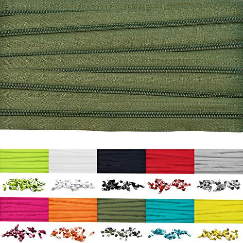 5m Endlosreißverschluss 5mm mit 10 zipper reißverschluss endlos Olive