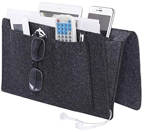 MaoXinTek Betttasche, Filz Bett Caddy Organizer zum Einhängen Nachttisch Tasche Sofa-Bett Dicke Filz mit Kabellöchern Anti-Rutsch für Buch, Zeitschriften, iPad, Handy, Fernbedienung, Dunkelgrau