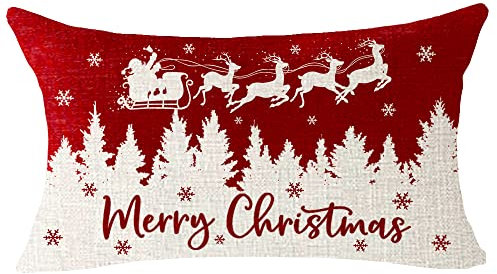 NIDITW Wintergeschenk Merry Christmas Schneeflocke Kiefer Schlitten Urlaub gesegnete Lendenwirbelsäule Baumwolle Leinen dekorativer Kissenbezug Kissenbezug für Sofa Zuhause dekorativ länglich 30,5 x