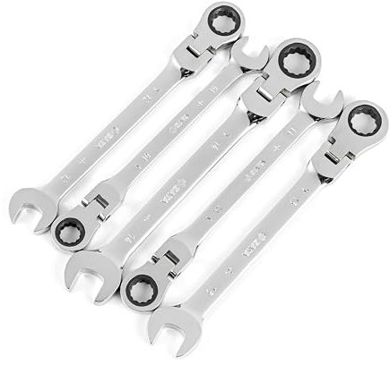 SATA ST09082SJ 5-Piece Metric 12 Pt. Flex-Head Ratcheting Wrench/Spanner Set, Polished, 10mm - 14mm, with Durable Tool Roll