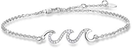 YZSFMZGE 925 Sterling Silver Wave Bracelet for Women 14K White Gold Plated Adjustable Cubic Zirconia Beach Ocean Bracelet Hypoallergenic Wave Jewelry Gift for Festival Vacation