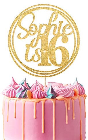 Personalised Birthday Cake Topper | Customized with Any Name Any Age 16 18 21 40 60 Party Cake Decoration | Double Sided Glitter Card | Gold